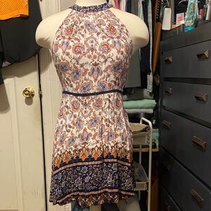 Pre-loved Women’s Size S Paisley Sleeveless Mini Dress - White, Orange, Gray